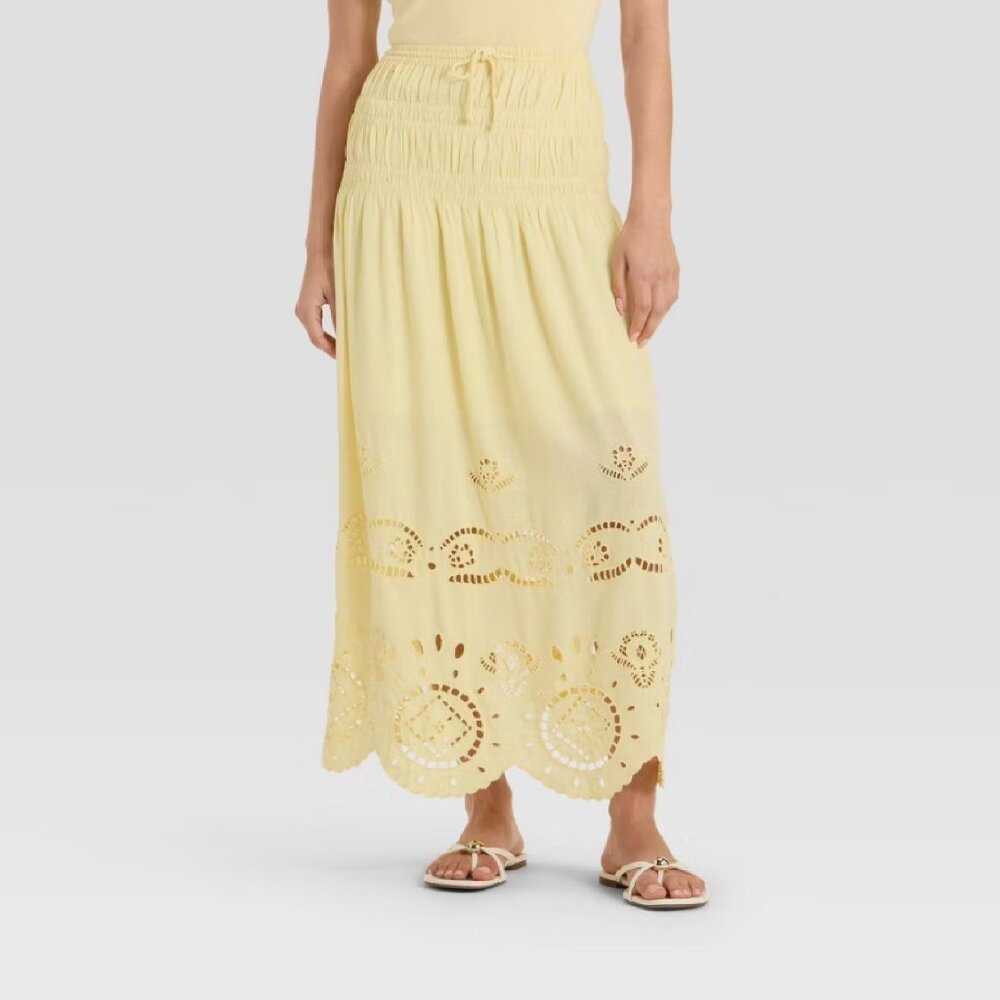 new Size XXL Future Collective Women's Embroidered Eyelet Skirt - PALE YELLOW